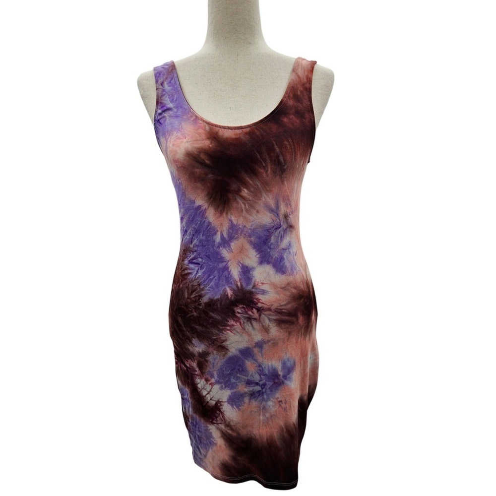 Heart Hips Womens Tie Dye Bodycon Tank Dress Purple Brown Medium JD35279T13